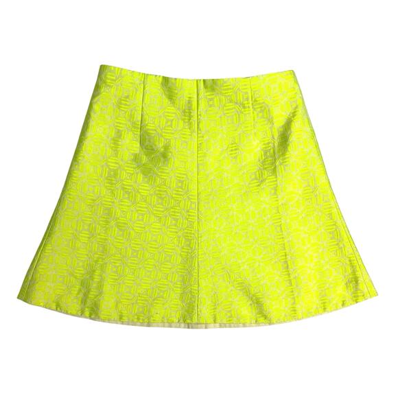 J. Crew Jacquard Neon Yellow A-Line Mini Skirt Geometric Flare Floral Size 0 - Picture 11 of 11
